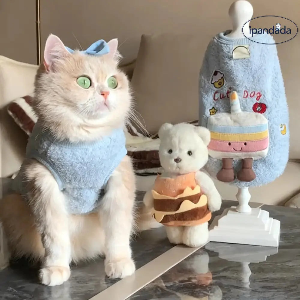 犬服 秋冬 フリース かわいい ケーキキャラクター フリースジャケット テディベア ネコ 小型犬 ペット服 ID3331