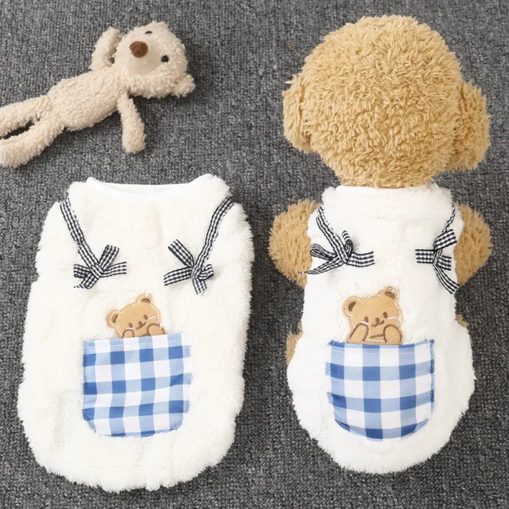 犬服 秋冬 テディ ベア ビション 小型犬 冬用 厚手 ベスト ペット 猫用 フリースインナー 小熊 ビション用 ID2332 ホワイト / S ペット用品＞ウェア