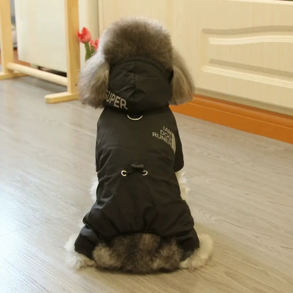 犬用 冬季 防水 スポーツ 四脚 コットン ペット用 秋冬 新作 ビション テディ 服 ID3229 ブラック / S