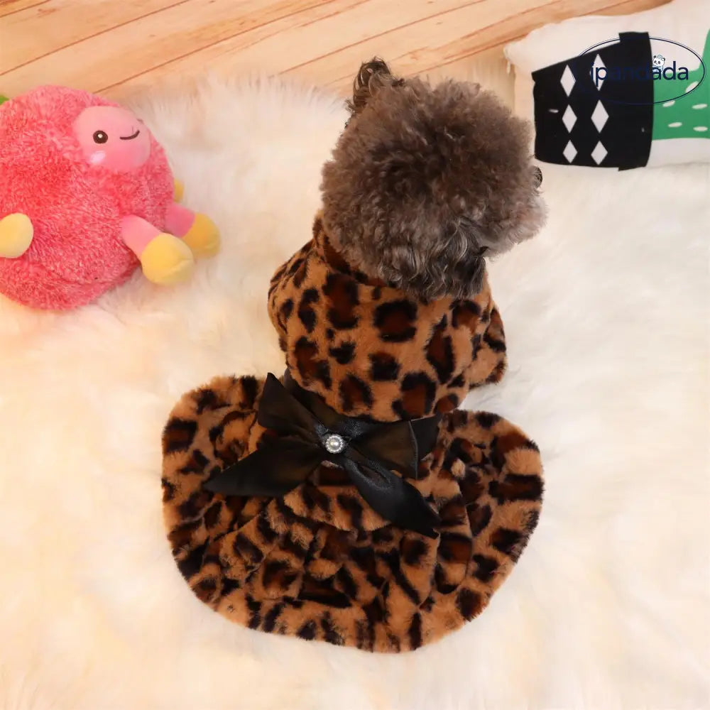 犬服 秋冬用 ヒョウ柄 ワンピース 小型犬 テディベア ビションフリーゼ フレンチブルドッグ 猫服 幼犬用 保温 快適 防寒 ID2460