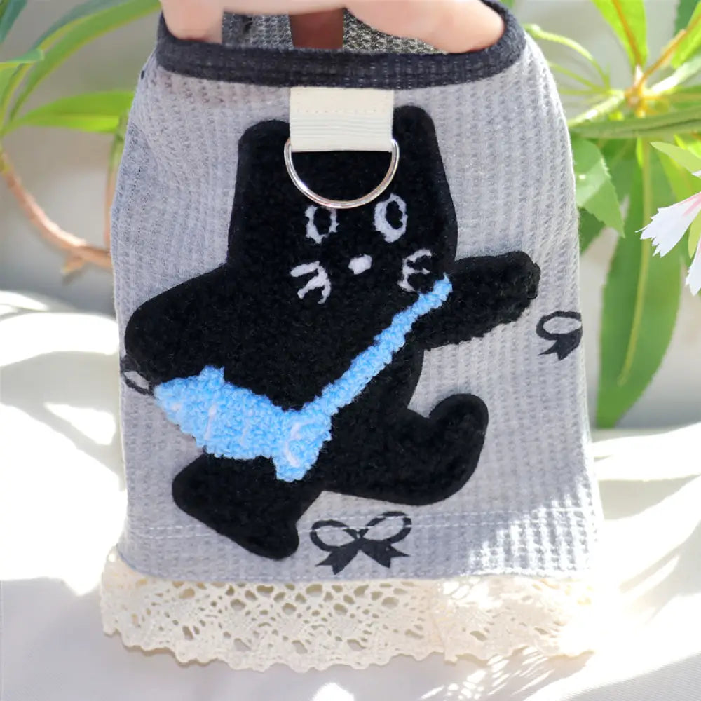 犬服 秋 新作 ワッフル 可愛い ベスト リード付き テディベア ビション 小型犬 ペットウェア ID2492 グレー / XS