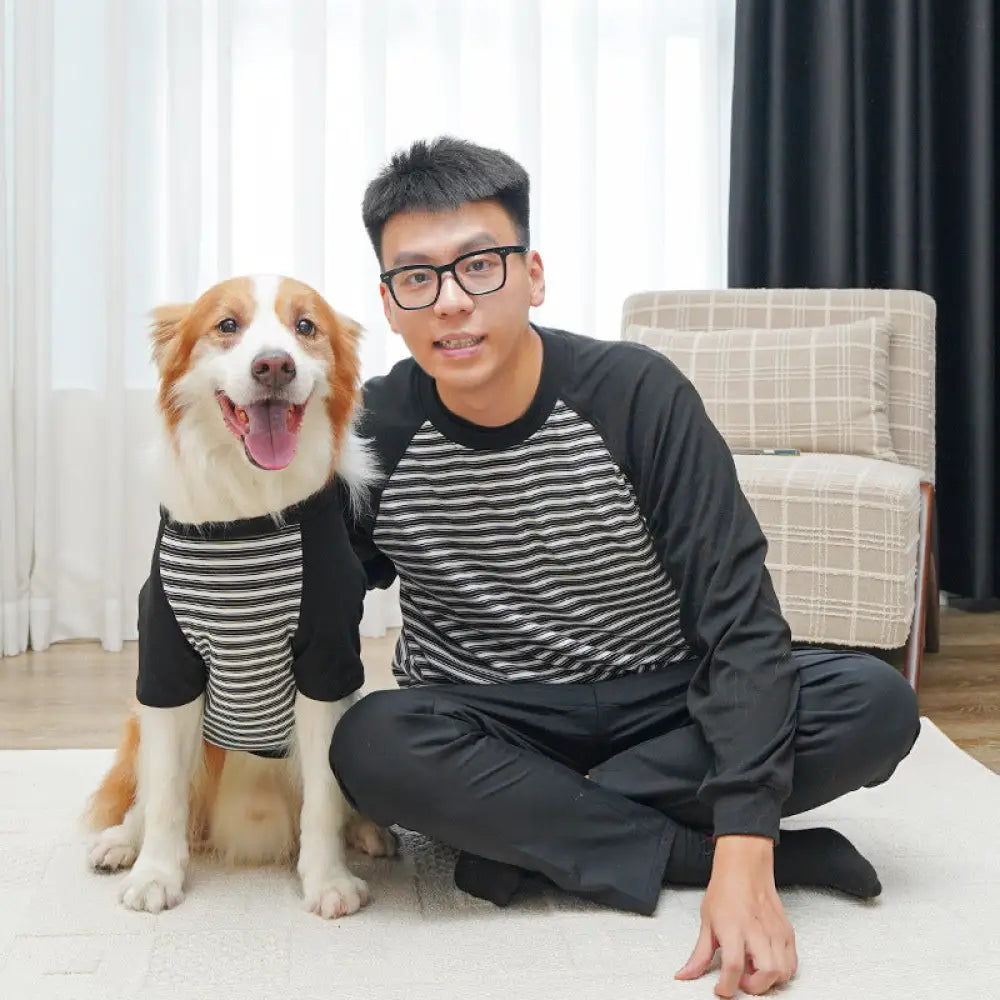 ペットウェア ストライプ 大型犬 新品 猫服 犬用品 フレンチブルドッグ インナーウェア コーギー ID3935 ブラック / XS
