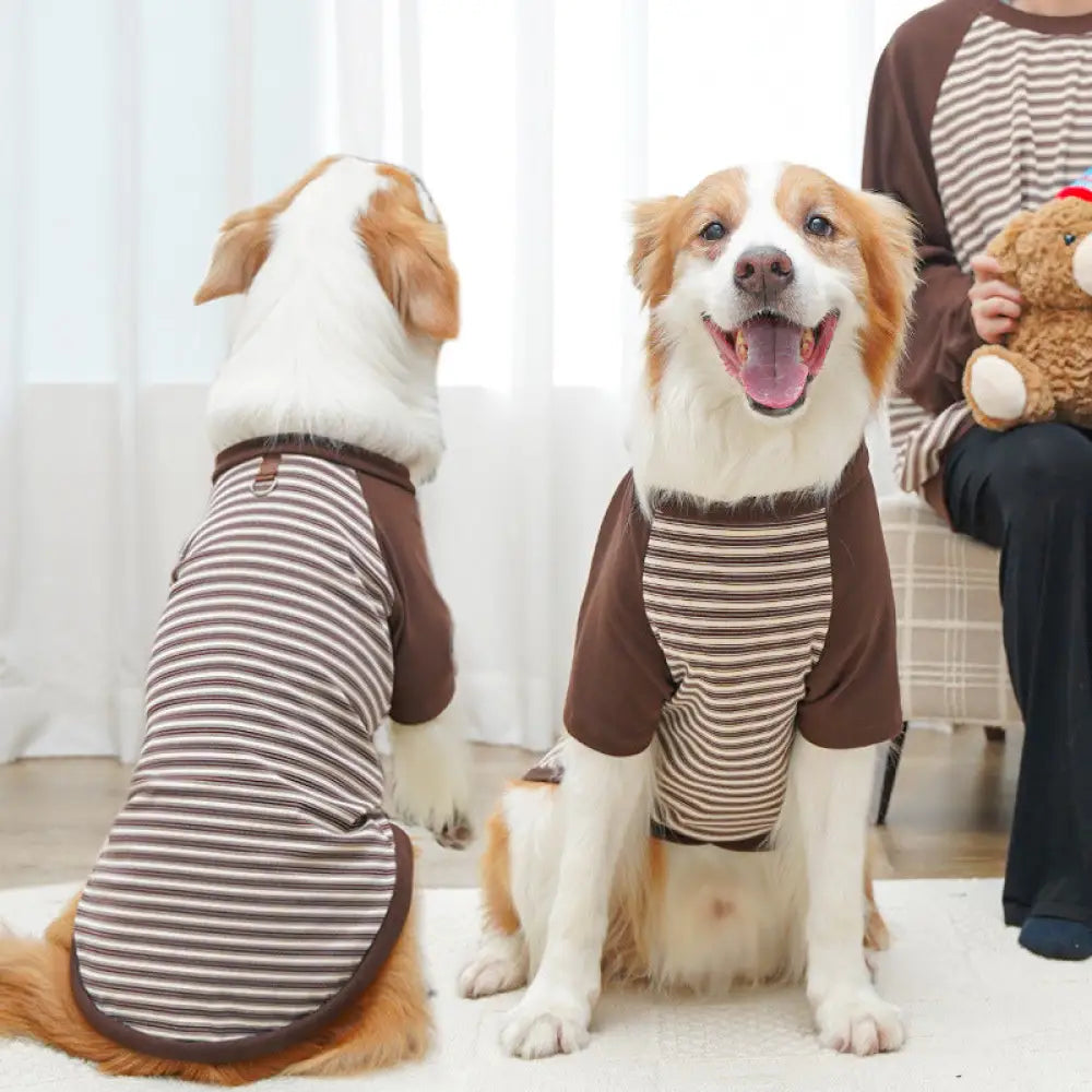 ペットウェア ストライプ 大型犬 新品 猫服 犬用品 フレンチブルドッグ インナーウェア コーギー ID3935 ブラウン / XS
