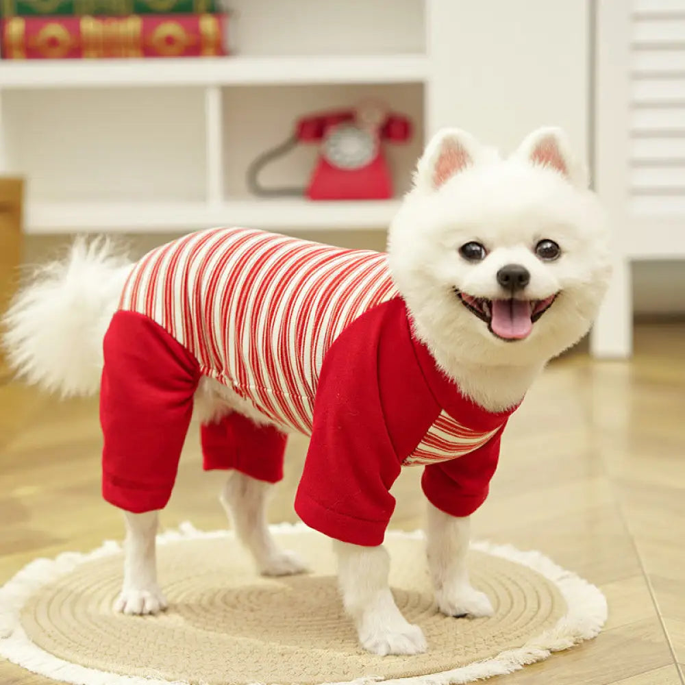 ペットウェア ストライプ 大型犬 新品 猫服 犬用品 フレンチブルドッグ インナーウェア コーギー ID3935 レッド② / XS