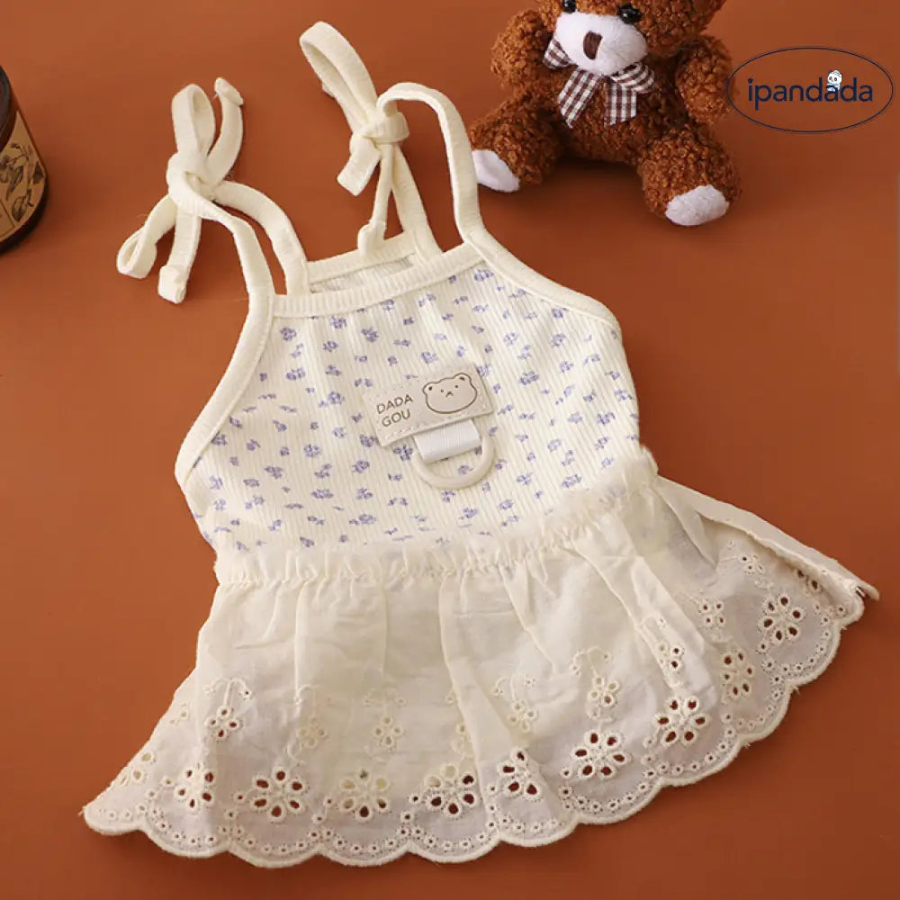 ID733 犬服 リード対応 花柄 プリンセススカート ティーカップ テディ 通気性 抜群 防毛 脱落 春夏 子犬用 かわいい インスタ風 柔らかい レース 縁取り ペット用品＞ウェア