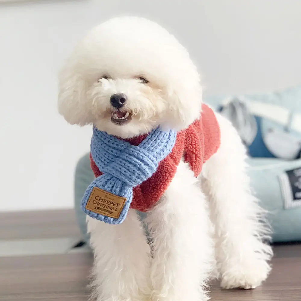 犬服 ウール スカーフ ドッグウィア アクセサリー ペット服 犬用 柔らかい マフラー 厚手 可愛い 暖かい オシャレS～M ブルー / S：首回り17-19 ペット用品＞ウェア