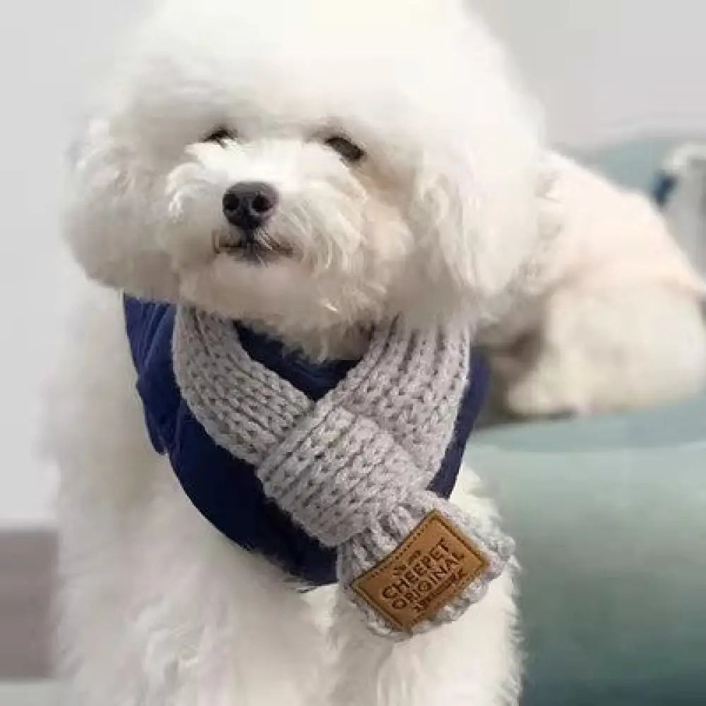犬服 ウール スカーフ ドッグウィア アクセサリー ペット服 犬用 柔らかい マフラー 厚手 可愛い 暖かい オシャレS～M グレー / S：首回り17-19 ペット用品＞ウェア