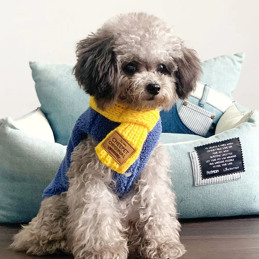 犬服 ウール スカーフ ドッグウィア アクセサリー ペット服 犬用 柔らかい マフラー 厚手 可愛い 暖かい オシャレS～M イエロー / S：首回り17-19 ペット用品＞ウェア