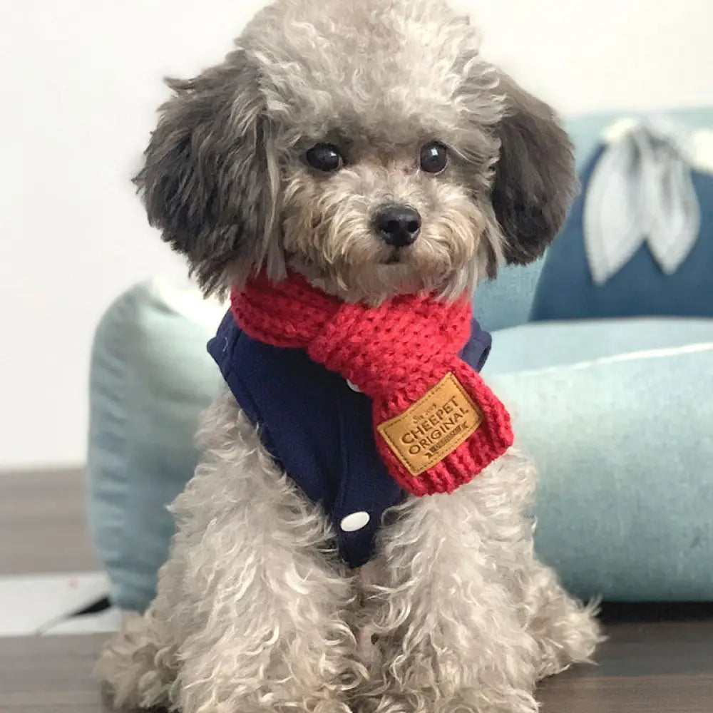 犬服 ウール スカーフ ドッグウィア アクセサリー ペット服 犬用 柔らかい マフラー 厚手 可愛い 暖かい オシャレS～M レッド / S：首回り17-19 ペット用品＞ウェア