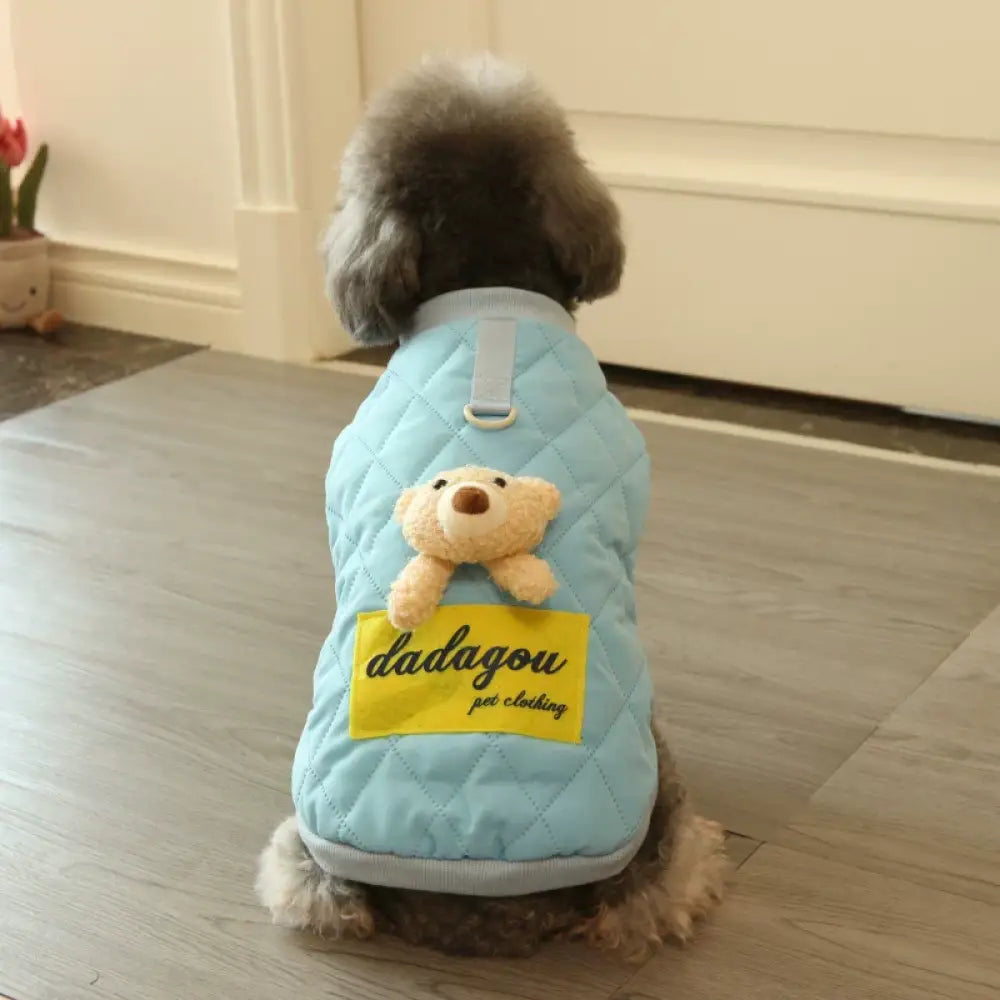 犬用 秋冬用 ペット服 保温 かわいい クマ 厚手 リード付き ダウンジャケット ビションフリーゼ テディベア ペット服 冬用 ID3783 ブルー / S