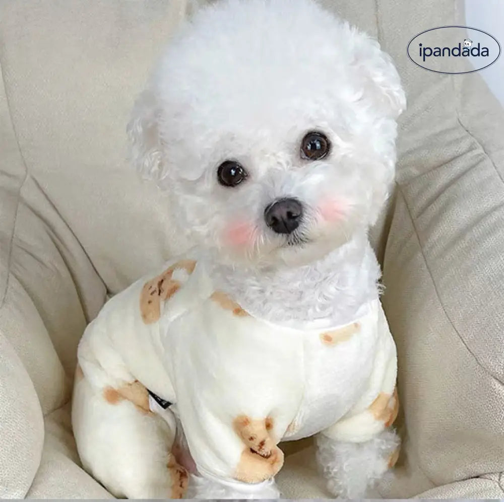 犬服ドッグウェア 2XS-2XL 暖かい 秋冬 部屋着 ルームウェア クマ柄 抜け毛対策 長袖 小型犬用 カバーオール ロンパース着る毛布 ペット用品＞ウェア