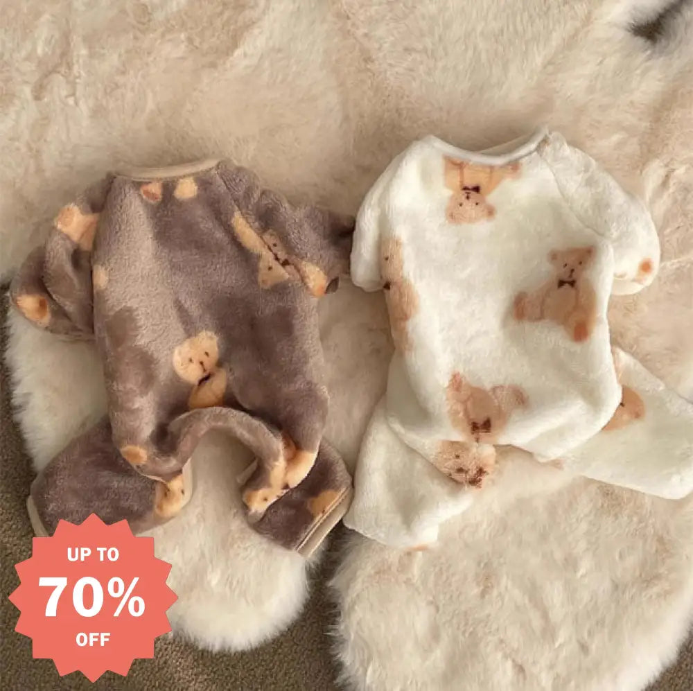 犬服ドッグウェア 2XS-2XL 暖かい 秋冬 部屋着 ルームウェア クマ柄 抜け毛対策 長袖 小型犬用 カバーオール ロンパース着る毛布 ペット用品＞ウェア