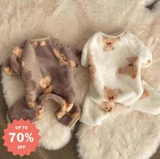犬服ドッグウェア 2XS-2XL 暖かい 秋冬 部屋着 ルームウェア クマ柄 抜け毛対策 長袖 小型犬用 カバーオール ロンパース着る毛布 ペット用品＞ウェア