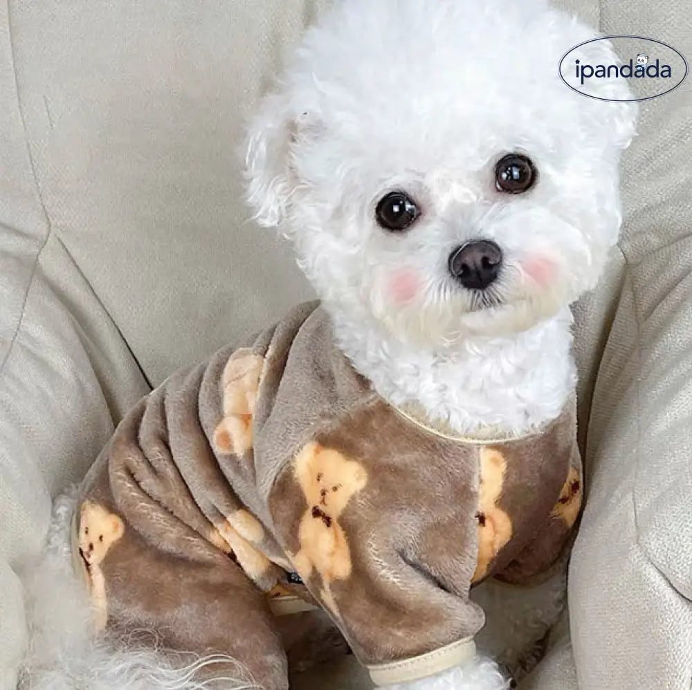 犬服ドッグウェア 2XS-2XL 暖かい 秋冬 部屋着 ルームウェア クマ柄 抜け毛対策 長袖 小型犬用 カバーオール ロンパース着る毛布 ペット用品＞ウェア