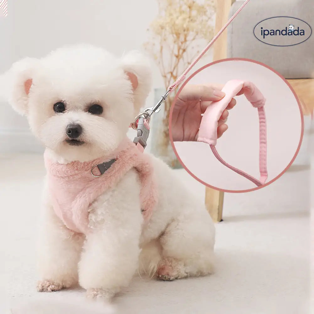 犬 ふわふわ ハーネス＆リードセット おしゃれ 装着簡単 防寒対策 負担が少ない 迷子防止 アウトドア ダブルロック 外出 通院 災害 避難 ペット用品＞ハーネス・リード