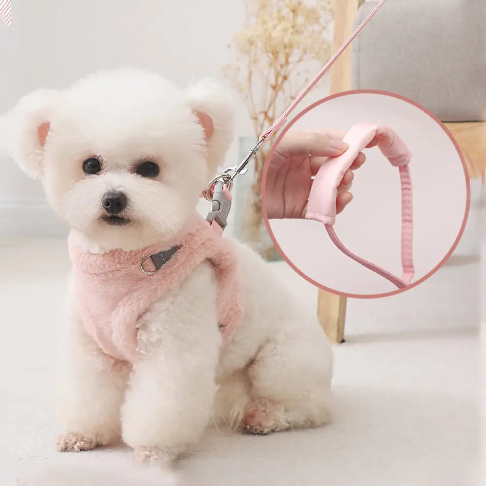 犬 ふわふわ ハーネス＆リードセット おしゃれ 装着簡単 防寒対策 負担が少ない 迷子防止 アウトドア ダブルロック 外出 通院 災害 避難 ペット用品＞ハーネス・リード