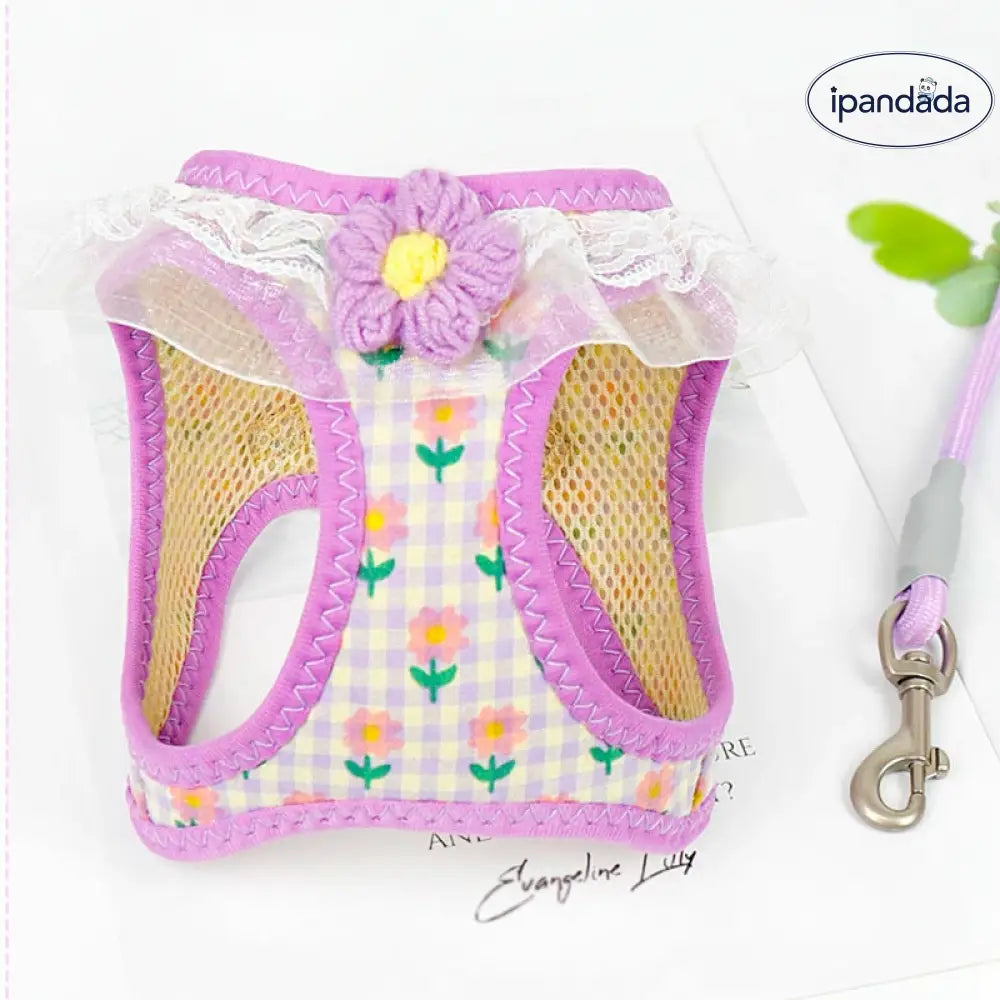 犬 ハーネス リード付き 簡単装着 軽量 小型犬 中型犬 かわいい おしゃれ 花柄 犬用 胴輪 負担が少ない 抜けない ダブルロック メッシュ お出かけ お散歩 ドッグウェア ID4554 ペット用品＞ハーネス・リード