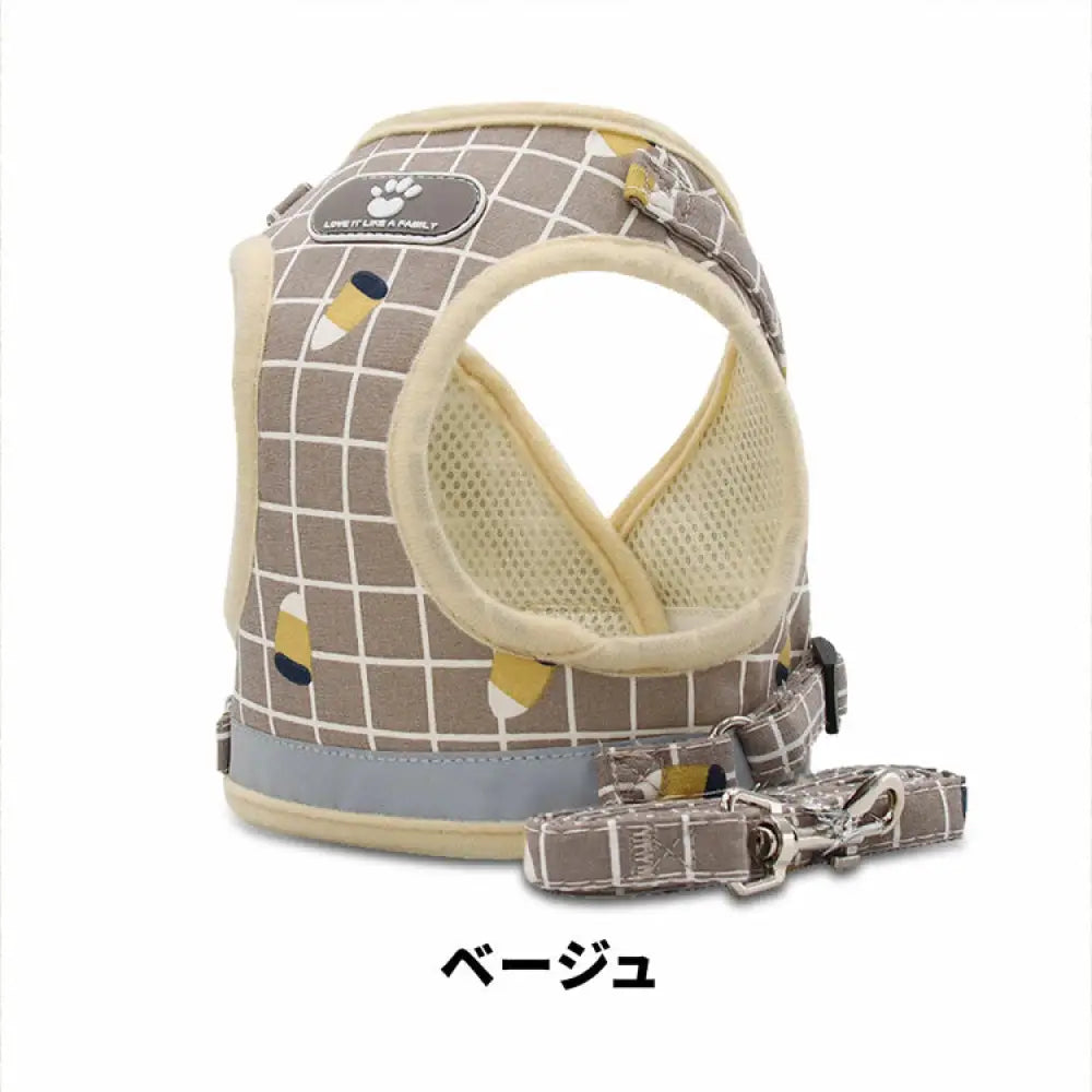ID547 犬 ハーネス リード 小型犬 中型犬 猫 おしゃれ かわいい 脱げない メッシュ チワワ 胴輪 散歩 マジックテープ ベージュ ピンク グレー フィット 安全 キャット お洒落 はーねす おでかけ 子犬 子ネコ 成犬用 こねこ