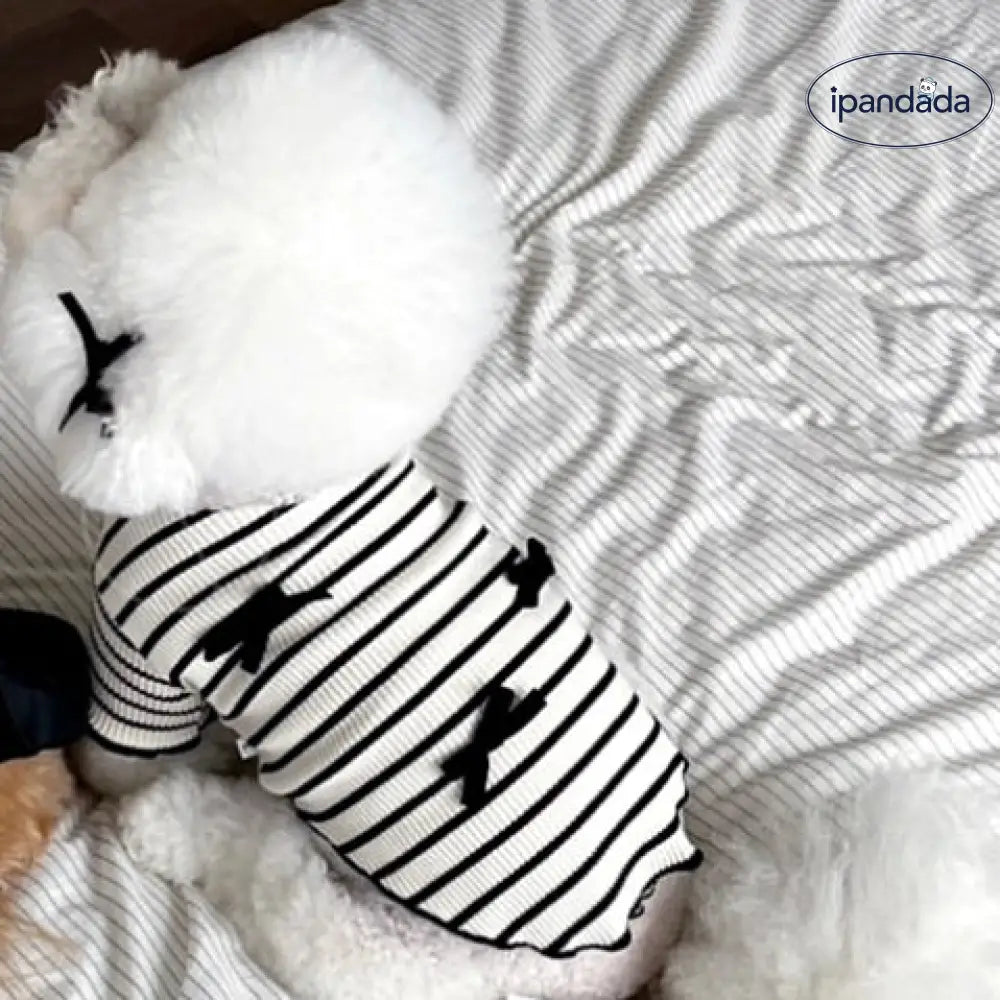 犬猫用 ストライプ カップルTシャツ ワンピース テディ ベビーフェイス ヨークシャーテリア ビションフリーゼ ペットウェア ID2299