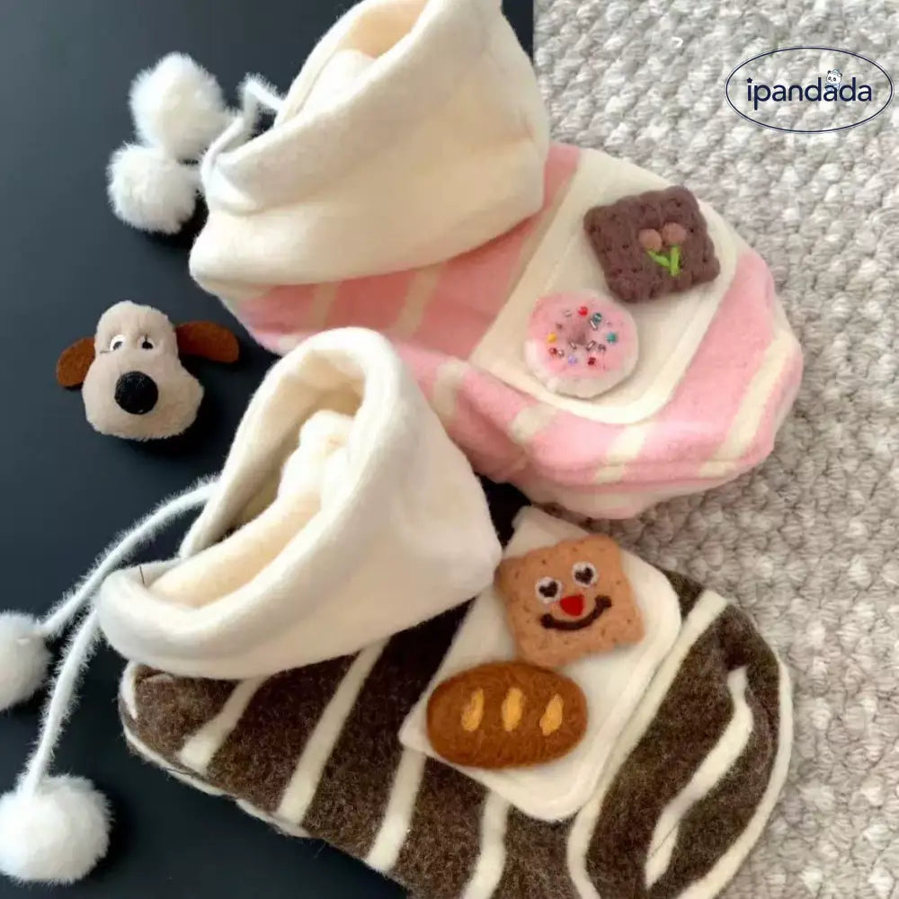 犬猫用 ウェア 冬用 保温 スウェット 可愛い フェルト 小型犬 用 テディシュナウザー フード付き スウェット ID3307