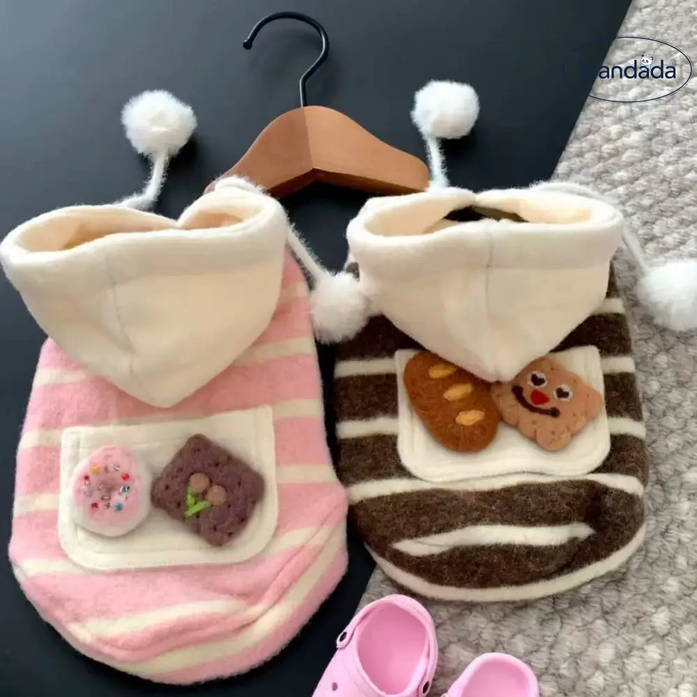 犬猫用 ウェア 冬用 保温 スウェット 可愛い フェルト 小型犬 用 テディシュナウザー フード付き スウェット ID3307