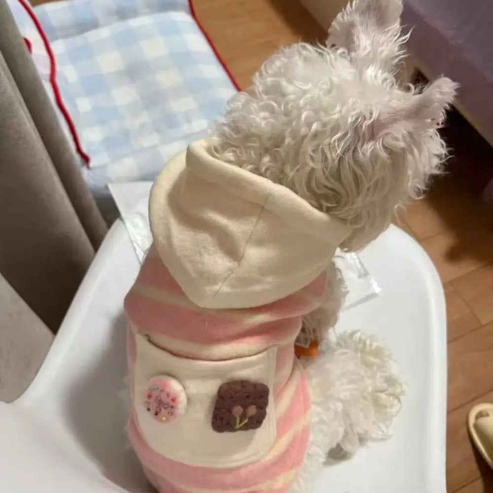 犬猫用 ウェア 冬用 保温 スウェット 可愛い フェルト 小型犬 用 テディシュナウザー フード付き スウェット ID3307 ピンク / XS