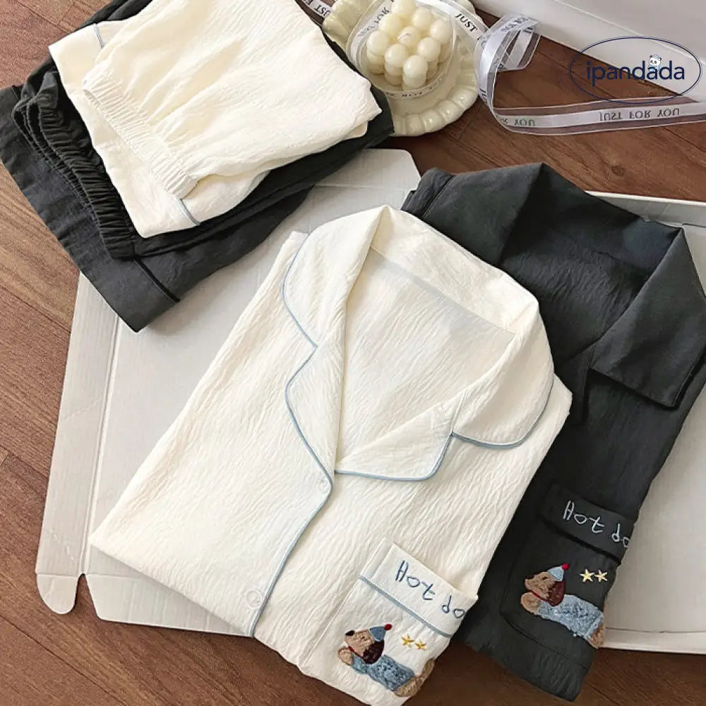 ID681 犬 プリント カップル おそろい パジャマ 綿シルク 夏 半袖 ルームウェア メンズ レディース 薄手外出 可 ゆったり 吸汗 速乾 2点セット カップル＞セットアップ