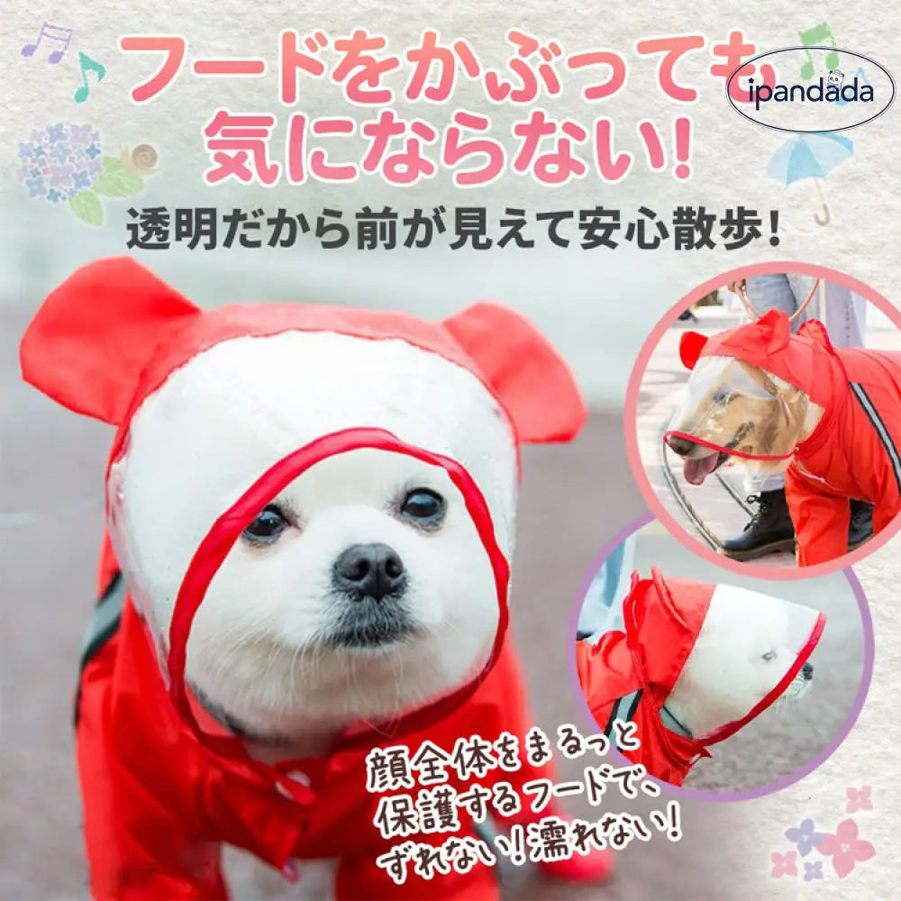 ID869 犬 レインコート 犬用 レインコート 雨具 可愛い 雨 散歩 くま 犬服 ウェア ドッグ ドッグウェア 小型犬 中型犬 大型犬 フード フード付き 雨がっぱ 雨除け 防雨 梅雨 雨カバー 雨用 赤 お洒落 レッド おでかけ
