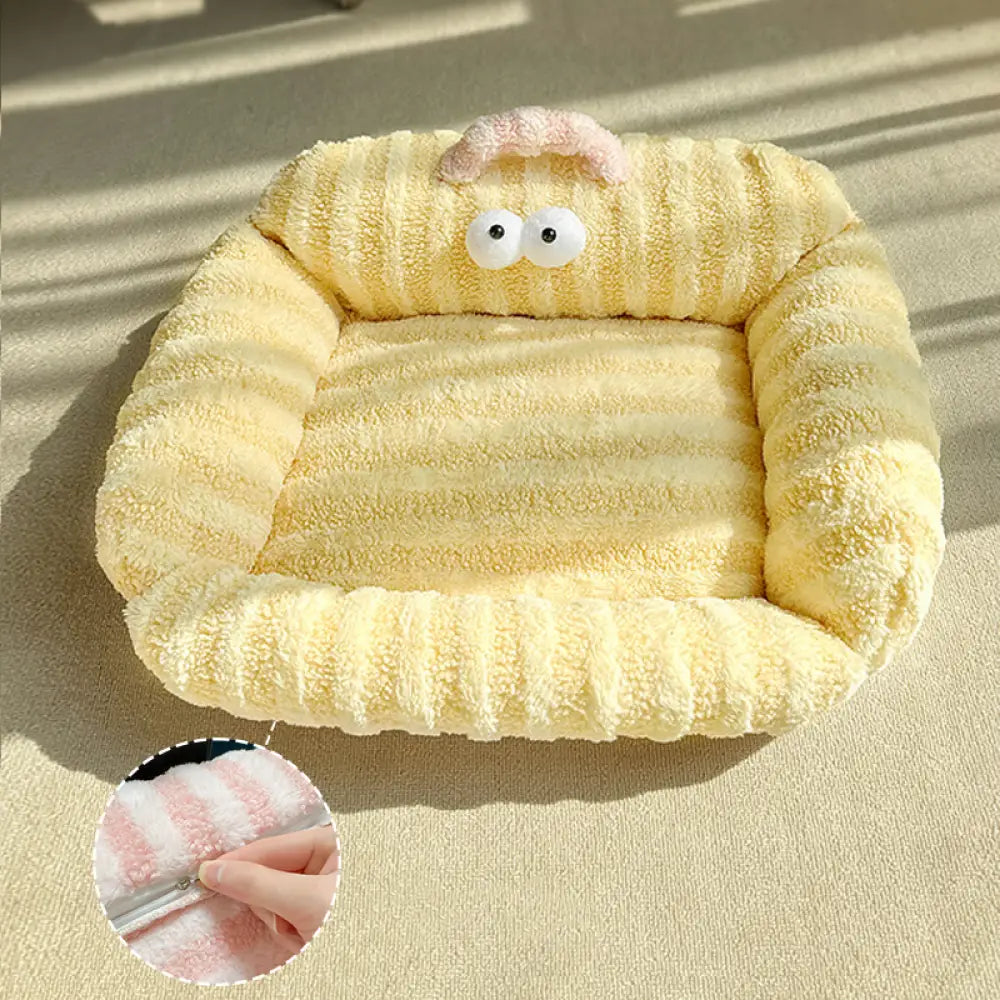 犬用 ベッド 冬用 暖かい ペット ソファ 小型犬 用 ベッド マット ソフトマット 冬用 子犬 専用 ベッド 猫用 ベッド ID2116 イエロー 取り外し可能なタイプ / S ペット用品>ベッド・ハウス