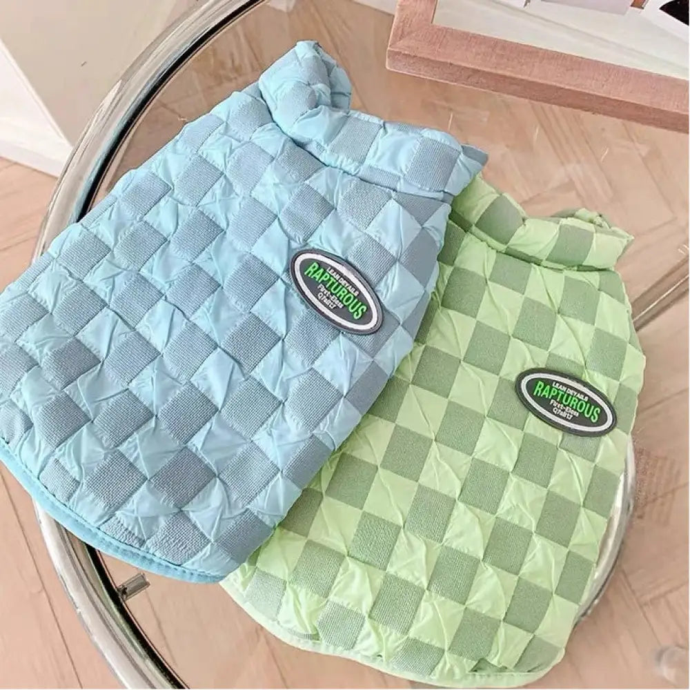 犬用 チェック柄 モギ ヨークシャー ボメラニアン フランスブルドッグ向け 秋冬 暖かい 綿入れ チョッキ 二脚タイプ ペット服 ID3105