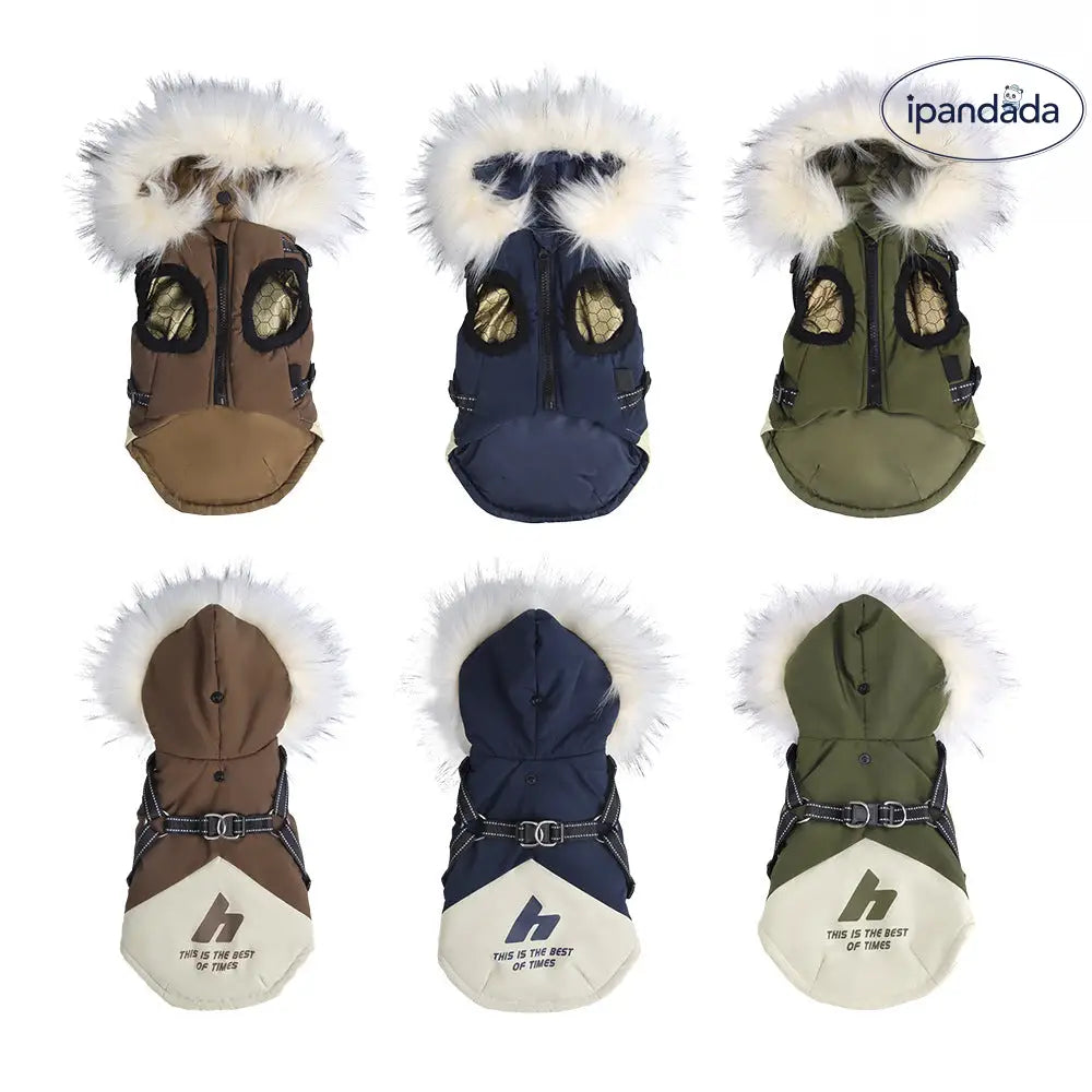 犬用 ダウン風 コート フード付き 加厚 防寒 ジャケット ペットウェア 冬 あったか クリスマスプレゼント にも最適 おしゃれ 散歩服 小型犬 中型犬 アウター ID3413