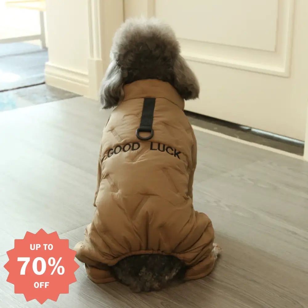 犬用 冬服 保温 コットン ジャケット アルファベット プリント ビション フリーゼ テディ ベア 小型犬 秋冬 ペットウェア ID3213 ブラウン / S