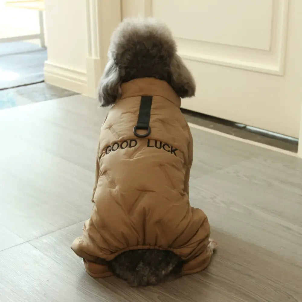 犬用 冬服 保温 コットン ジャケット アルファベット プリント ビション フリーゼ テディ ベア 小型犬 秋冬 ペットウェア ID3213 ブラウン / S