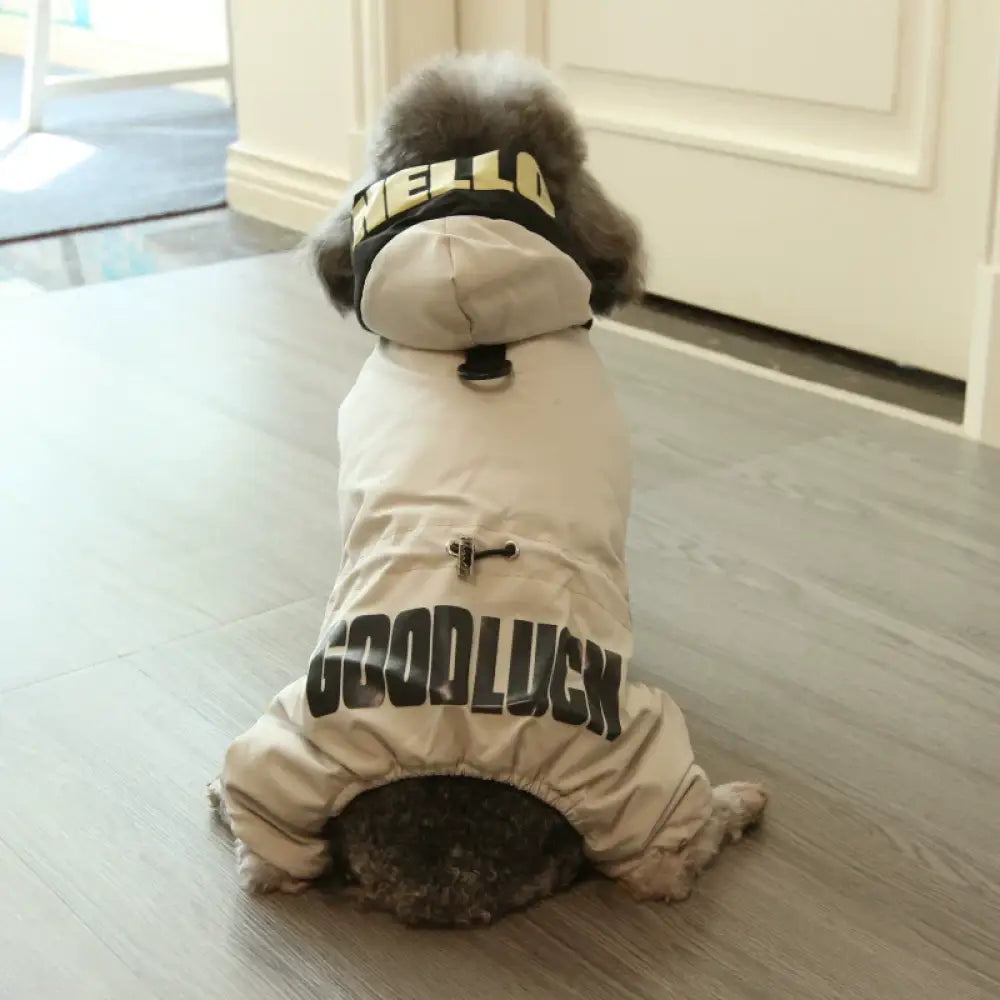 犬用 冬服 フルボディ 帽子付き プリント 防水 厚手 綿コート ビション・フリーゼ テディベア ペットウェア 秋冬用 ID3554 ライトグレー / S