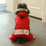 犬用 冬服 フルボディ 帽子付き プリント 防水 厚手 綿コート ビション・フリーゼ テディベア ペットウェア 秋冬用 ID3554 レッド / S