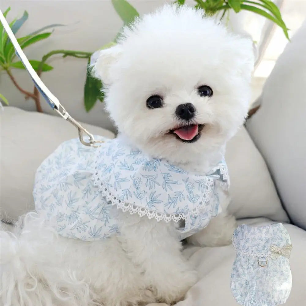 犬用服 薄手 牽引リング付き フランス風 花柄 フェアリードレス 新作 ペット用 ビションフリーゼ テディ ベア 猫用 ID2400