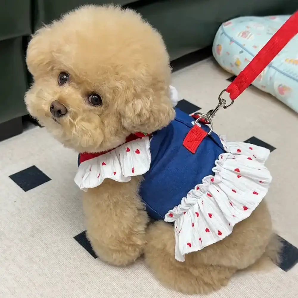 犬用服 デニム カートゥーン 牽引スカート ペット 胸掛け キャット用 プリンセスドレス 薄手 テディ 小型犬 毛が抜けにくい ID2080