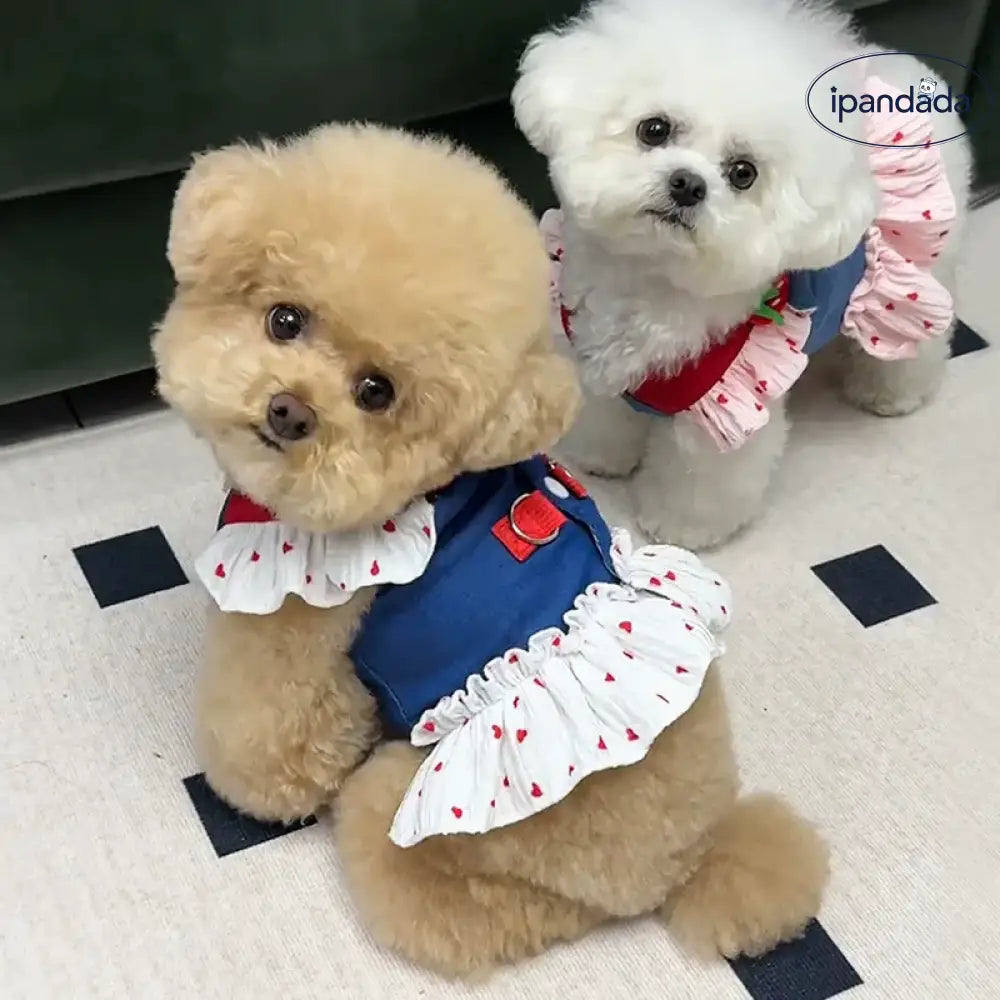 犬用服 デニム カートゥーン 牽引スカート ペット 胸掛け キャット用 プリンセスドレス 薄手 テディ 小型犬 毛が抜けにくい ID2080
