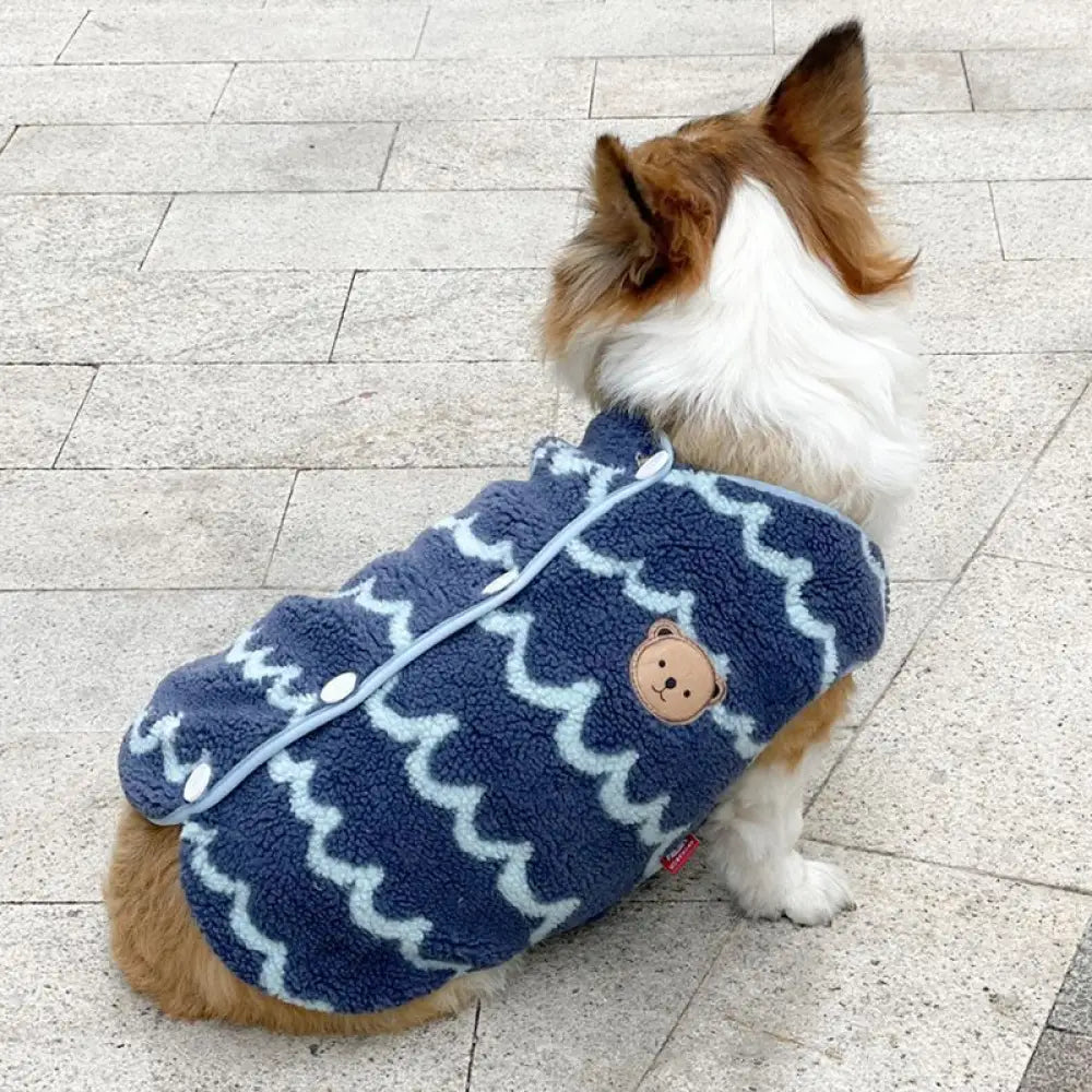 犬用 服 フレンチブル 秋冬用 タイディ コーギー 春用 加厚 フリース 保温 ボメ 中小型犬 ペット ビション ID3006 ブルー / S