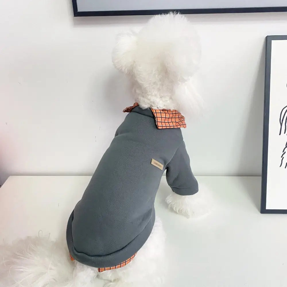 犬用 服 ペットウェア 秋冬用 テディベア 猫用 ペット服 冬用 フェイクツーピース ポロ襟 小熊 2足 セーター ペット用 ID2309 ダークグレー / XS