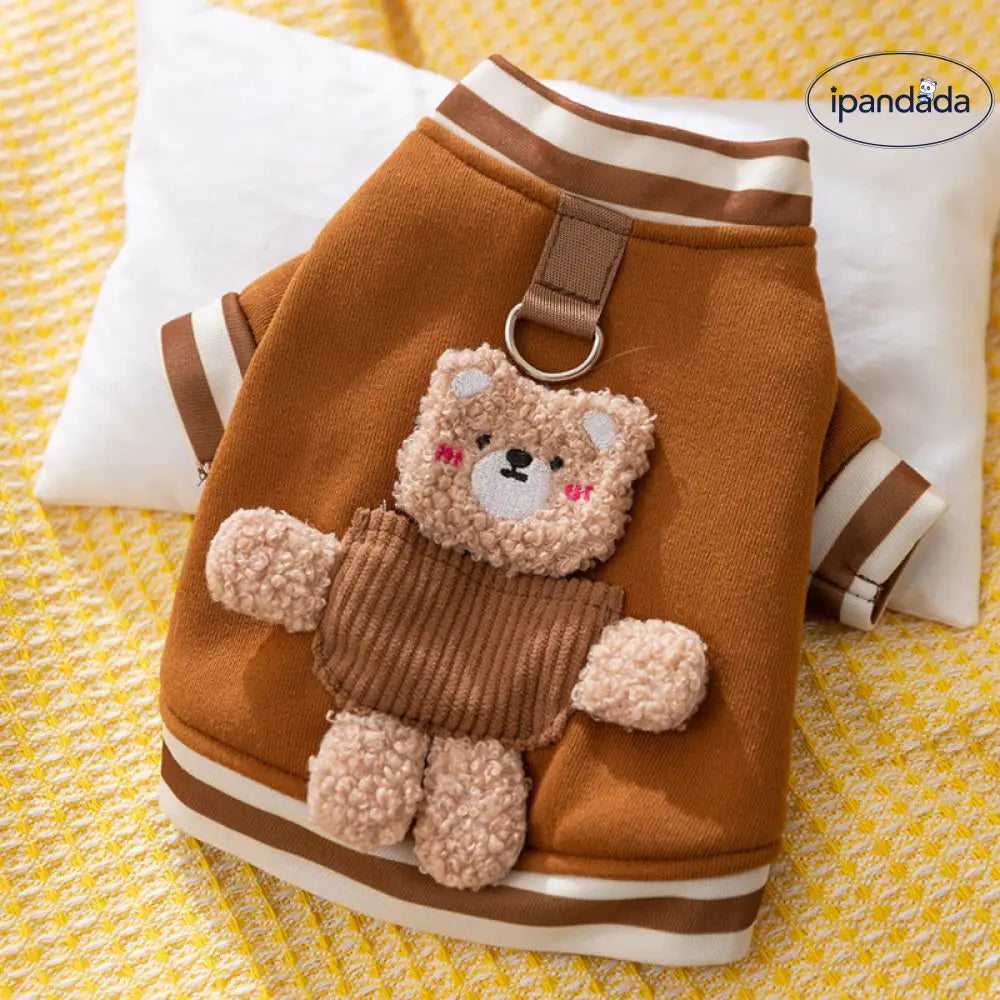 ID2247 犬用服 秋用 ポケット付き 立体クマ デザイン リードホール付き 2脚セーター タディ 中小型犬用 ペット服 毛が抜けにくい 保温