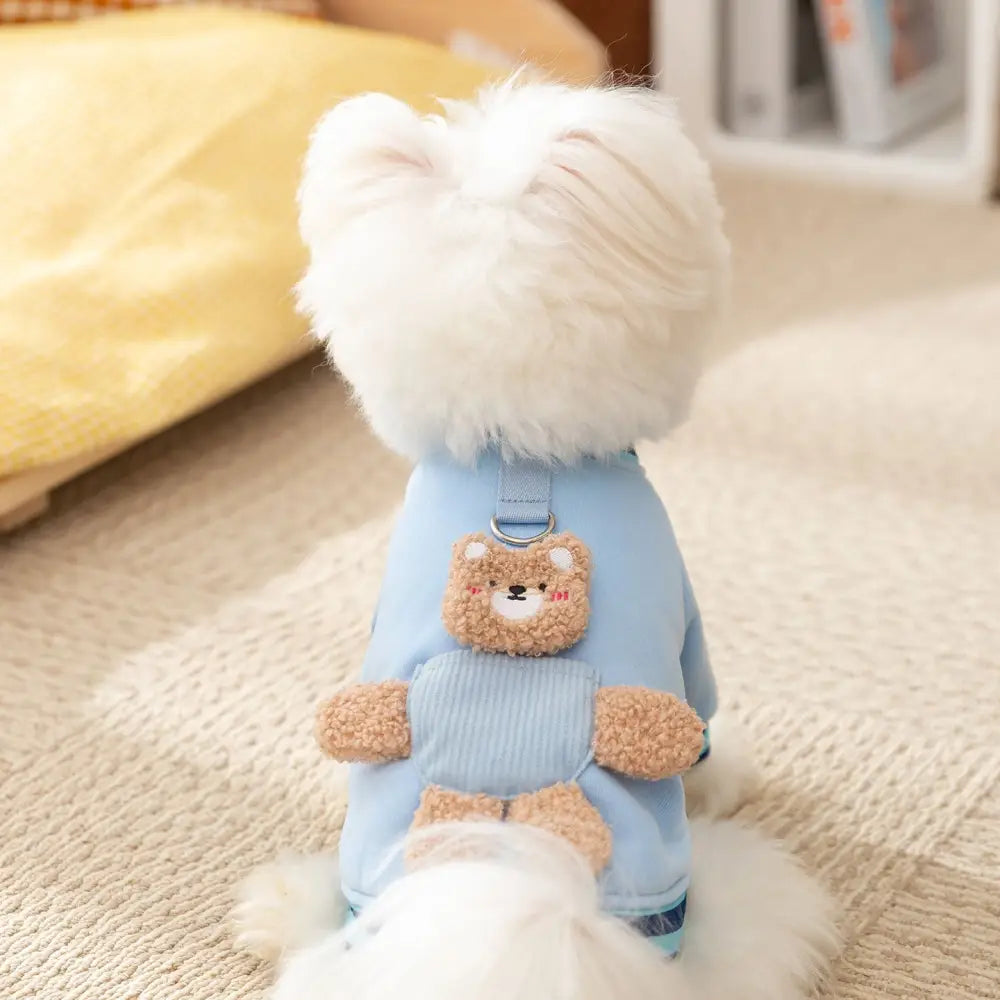 ID2247 犬用服 秋用 ポケット付き 立体クマ デザイン リードホール付き 2脚セーター タディ 中小型犬用 ペット服 毛が抜けにくい 保温