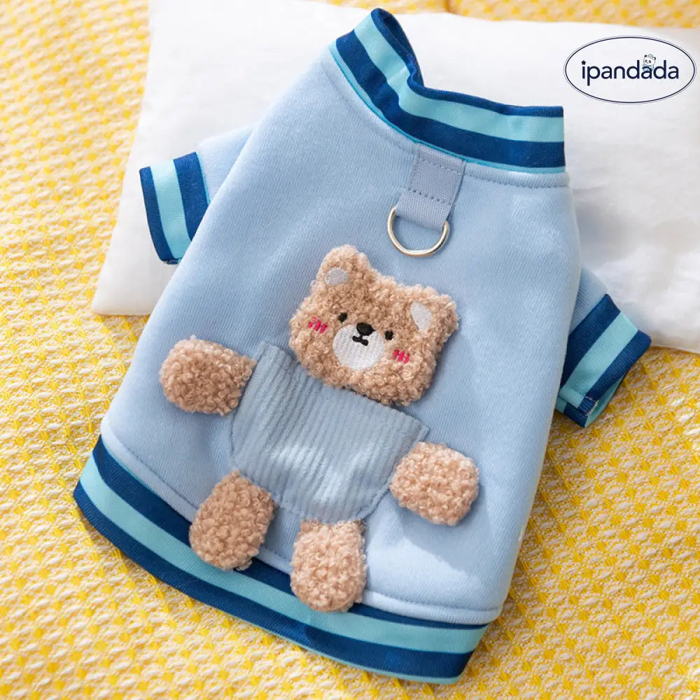 ID2247 犬用服 秋用 ポケット付き 立体クマ デザイン リードホール付き 2脚セーター タディ 中小型犬用 ペット服 毛が抜けにくい 保温