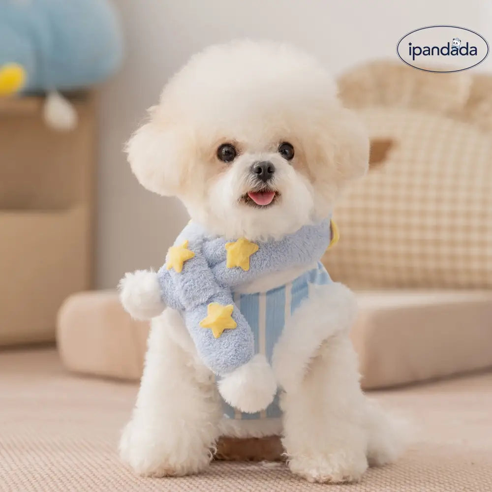 犬用 服 ストライプ スカーフ リード付き ベスト 小型犬 秋冬用 裏起毛 フリース ペット服 ID3424