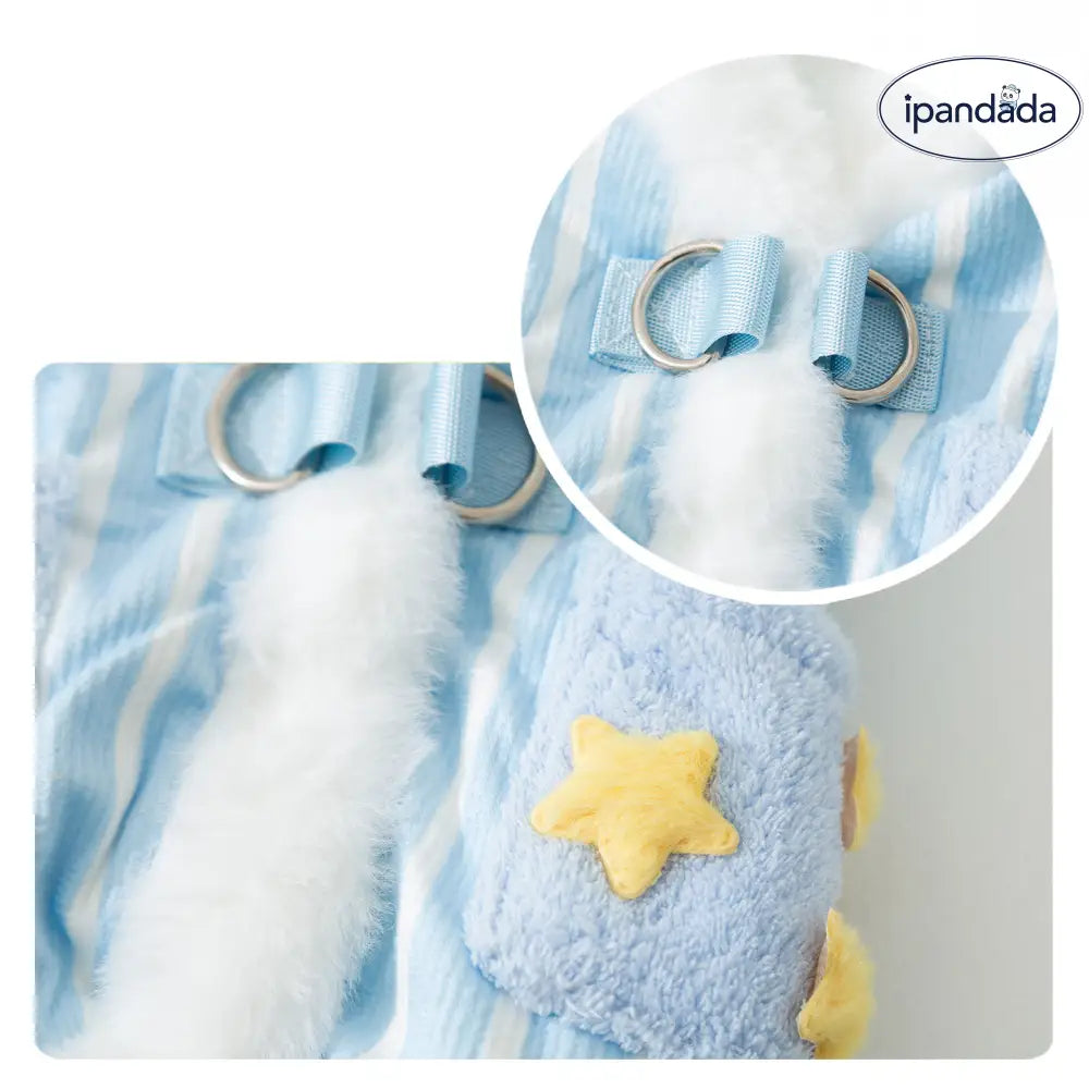 犬用 服 ストライプ スカーフ リード付き ベスト 小型犬 秋冬用 裏起毛 フリース ペット服 ID3424