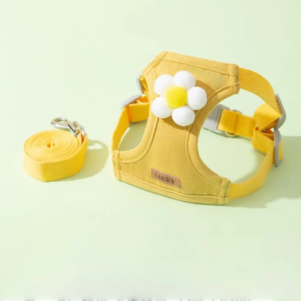 犬用 ハーネス 小型犬 犬具 胴輪 リードセット 散歩 お出かけ 簡単装着 おしゃれ かわいい ハーネスリードセット リード 犬 ドッグ ペット用 イエロー / S（体重0.5-3kg） ペット用品＞ハーネス・リード