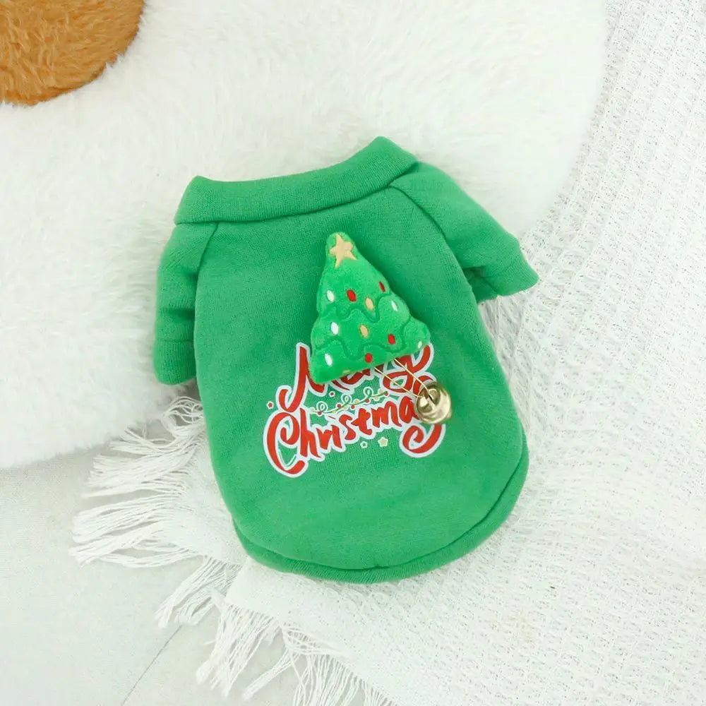 犬用 クリスマス セーター スウェット ビション フリーゼ テディ ベア 猫用 冬 保温 厚手 クリスマス ニット セーター 小型犬 ID3124 グリーン / XS