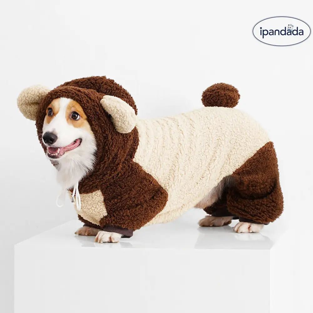 犬用 秋冬服 中型犬 コーギー かわいい ベアコスチューム ファッション 保温 裏起毛 厚手 四足ウェア ID3375