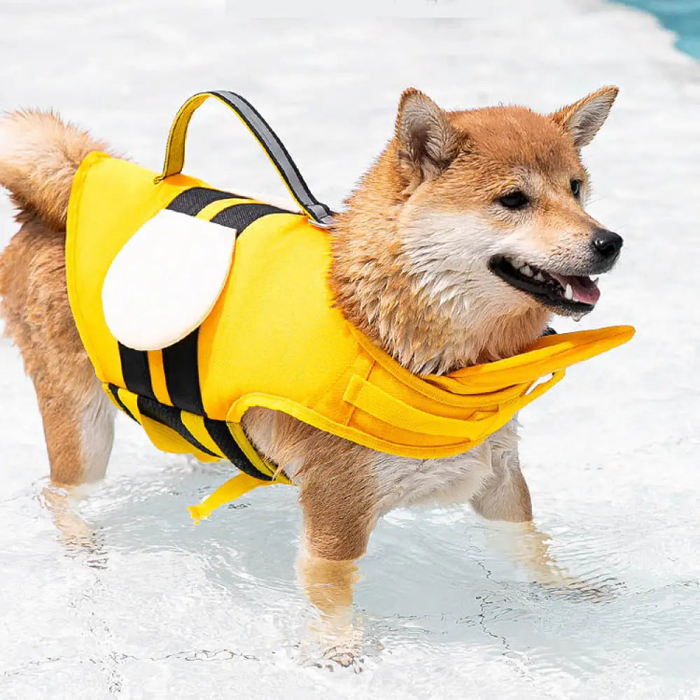 ID1179 犬用 ライフジャケット ハチの着ぐるみ 夏物 浮力補助 プール 水遊び 中小型犬兼用 XS～XXLサイズ 脱着簡単 通気メッシュ SG基準クリア イエロー＆ブラック 写真通り / XS ペット用品＞おもちゃ