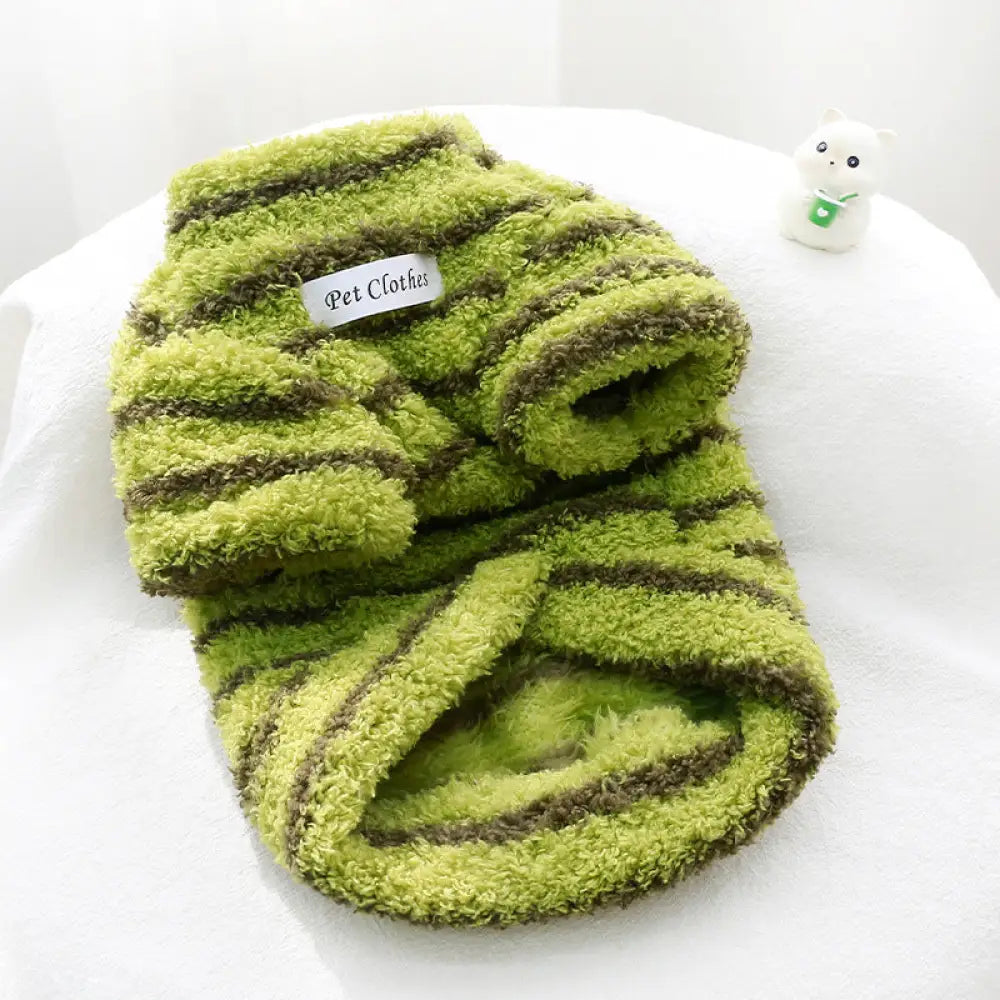 秋冬 厚手 保温 ストライプ セーター 猫犬兼用 ビションフリーゼ シュナウザー テディ ドッグウェア ID2536 グリーン / XS